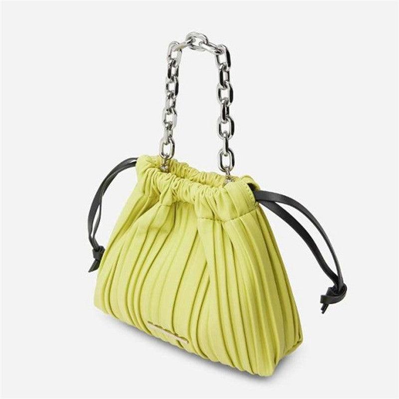 Stitching Ruffled Drawstring Bucket Bag Women's Shoulder Diagonal Womens Bag - Amazitshop
