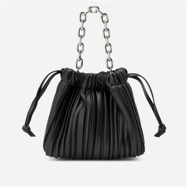 Stitching Ruffled Drawstring Bucket Bag Women's Shoulder Diagonal Womens Bag - Amazitshop