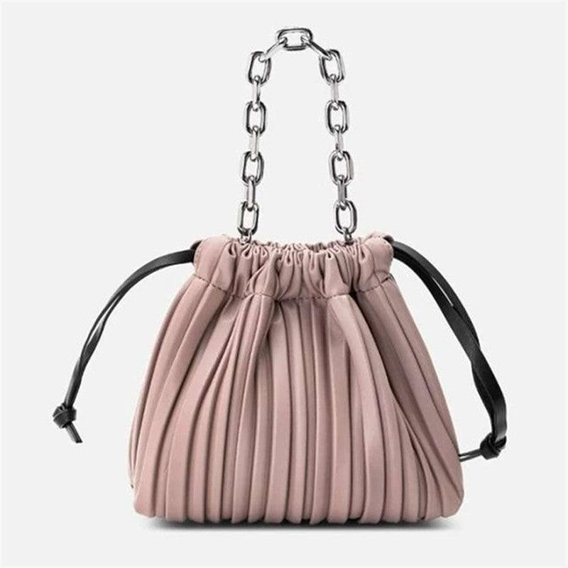 Stitching Ruffled Drawstring Bucket Bag Women's Shoulder Diagonal Womens Bag - Amazitshop