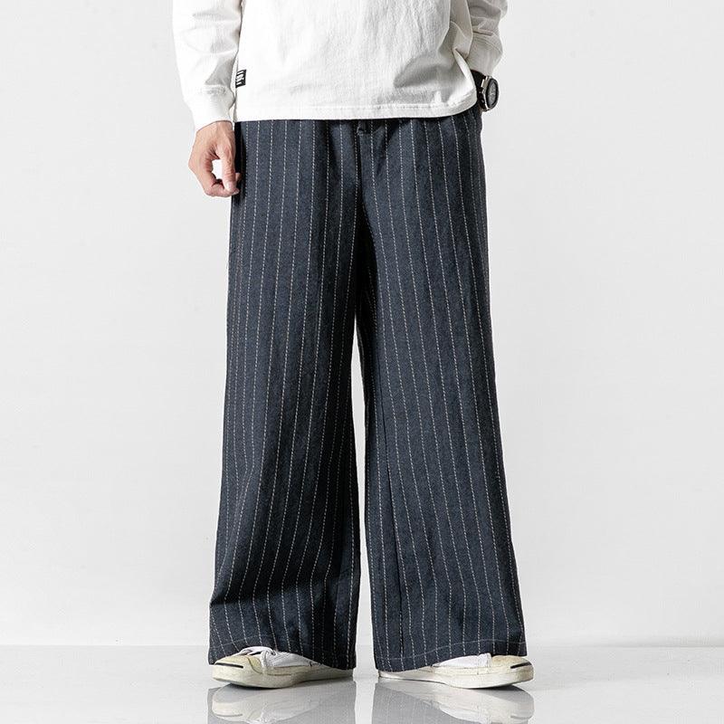 Straight - leg Pants Linen Striped Pants Harem Wide - leg Pants Casual Cotton Linen Pants Men - Amazitshop