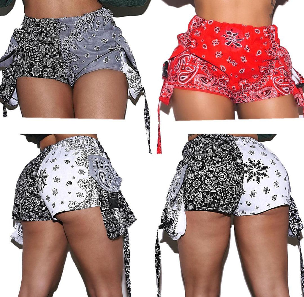 Stretch High Waisted Bandana Shorts Women Harajuku Summer Bottoms Sexy Pocket Aesthetic Fitness - Amazitshop