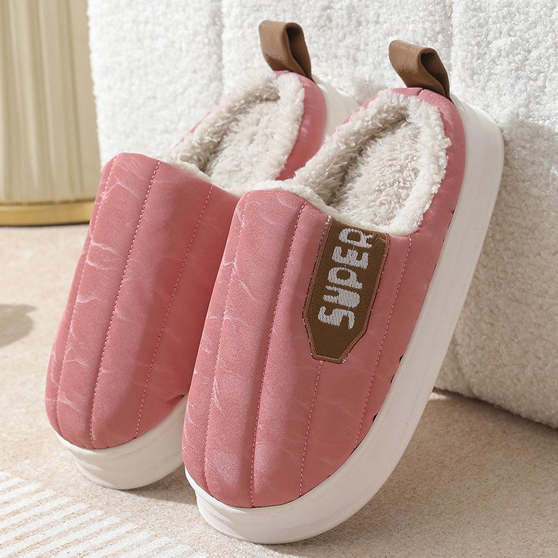 Striped Home Slippers Waterproof Thick - soled Non - slip Indoor Warm Plush Slippers Women Floor House Shoes Men Couple Autumn And Winter - Amazitshop