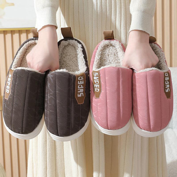 Striped Home Slippers Waterproof Thick - soled Non - slip Indoor Warm Plush Slippers Women Floor House Shoes Men Couple Autumn And Winter - Amazitshop