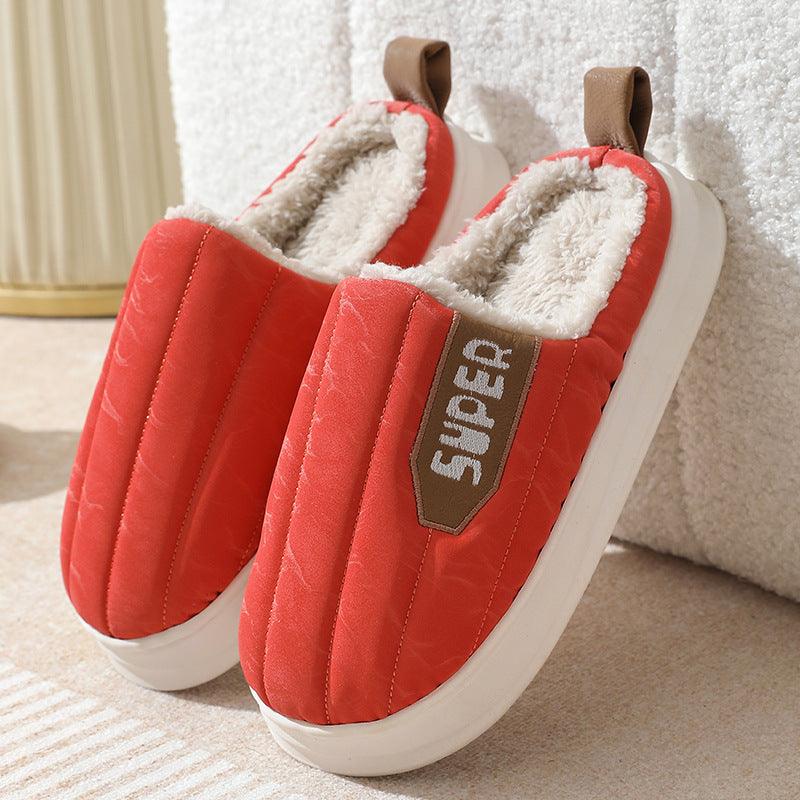 Striped Home Slippers Waterproof Thick - soled Non - slip Indoor Warm Plush Slippers Women Floor House Shoes Men Couple Autumn And Winter - Amazitshop