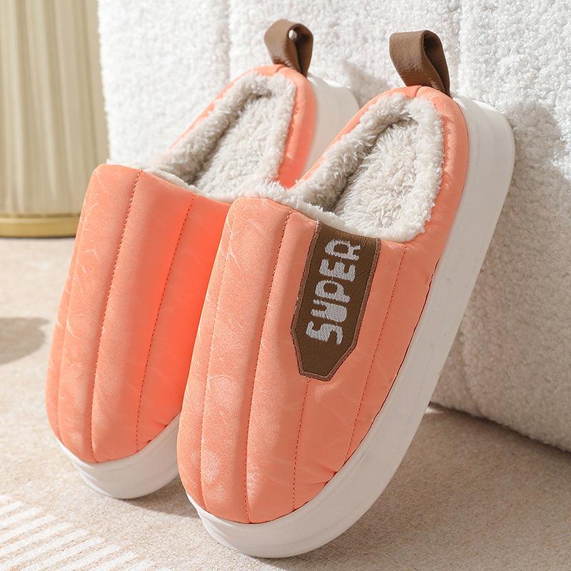 Striped Home Slippers Waterproof Thick - soled Non - slip Indoor Warm Plush Slippers Women Floor House Shoes Men Couple Autumn And Winter - Amazitshop
