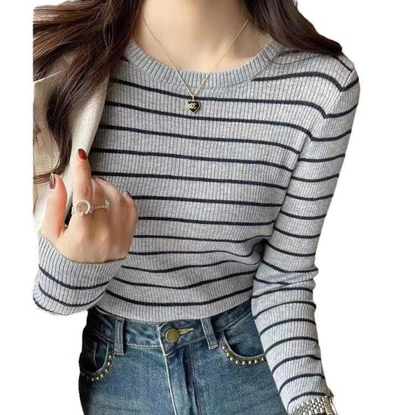 Striped Women's Round Neck Sweater - Amazitshop