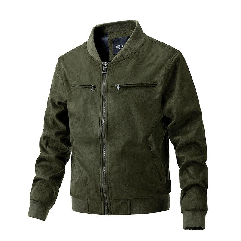 Suede Stand Collar Men's Jacket Double Zipper Pocket Clothing Mens - Amazitshop