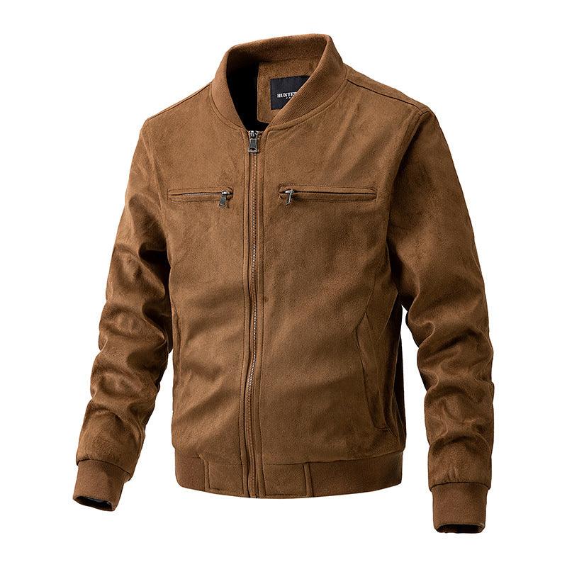 Suede Stand Collar Men's Jacket Double Zipper Pocket Clothing Mens - Amazitshop