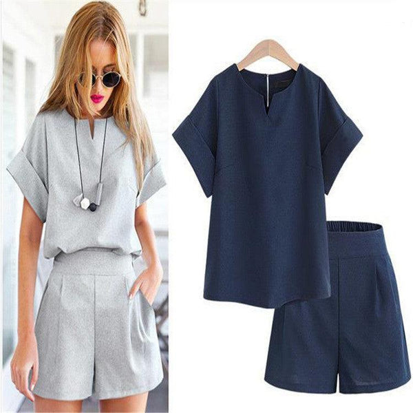 Suit - Set Short Short - Sleeve - Sets Office Trytree Female Plus - Size Casual Women Summer - Amazitshop