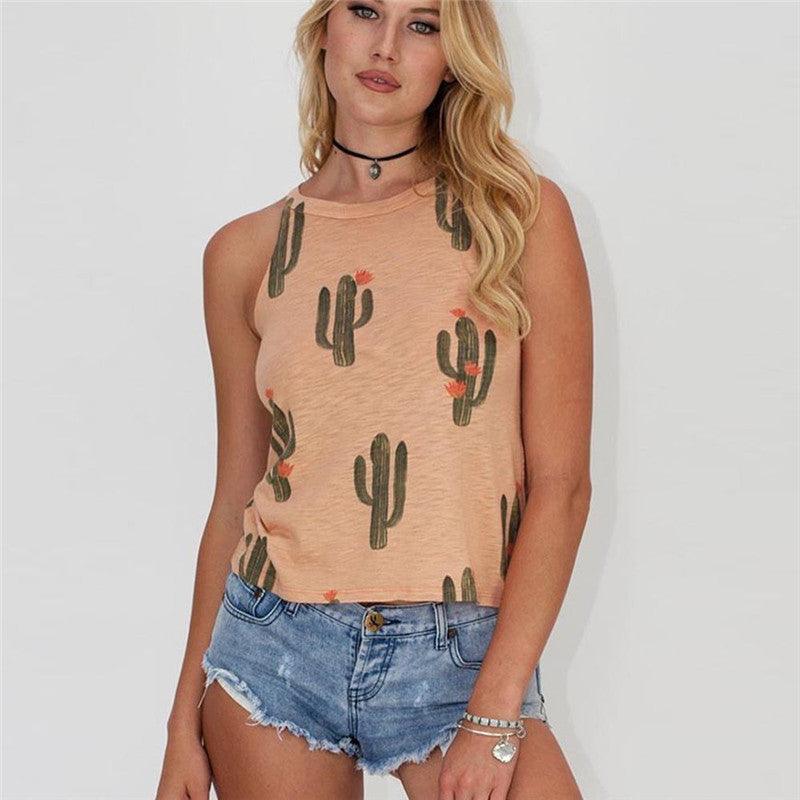 Summer Cactus Print Women T Shirt Casual Halter Harajuku Women TShirt Tops Tees Female Shirts Camiseta Women Tops - Amazitshop