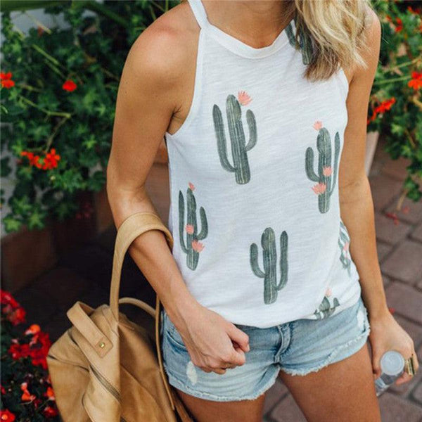 Summer Cactus Print Women T Shirt Casual Halter Harajuku Women TShirt Tops Tees Female Shirts Camiseta Women Tops - Amazitshop