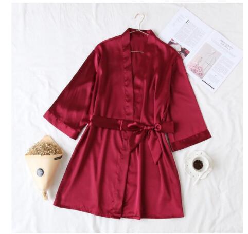 Summer Champagne Chinese Bride Wedding Robe Satin Sleepwear - Amazitshop