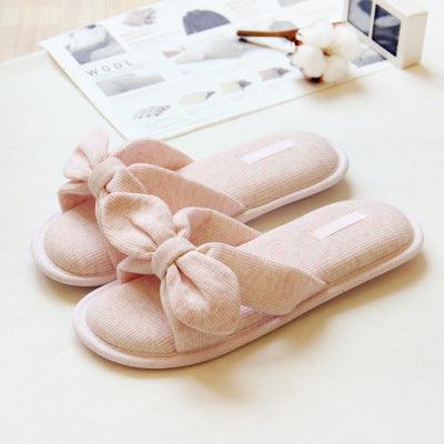 Summer day air cotton bow slippers antiskid bathroom slippers lovely slippers home slippers - Amazitshop