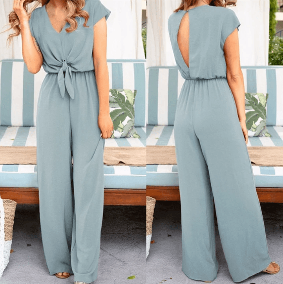 Summer fashion wild lace up button female jumpsuit - Amazitshop