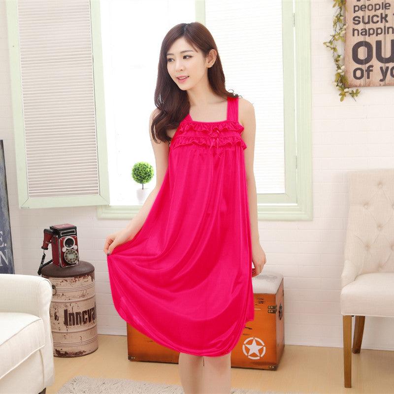 Summer Ice Silk Thin Sexy Home Dress Sling Belt Sleep Skirt - Amazitshop