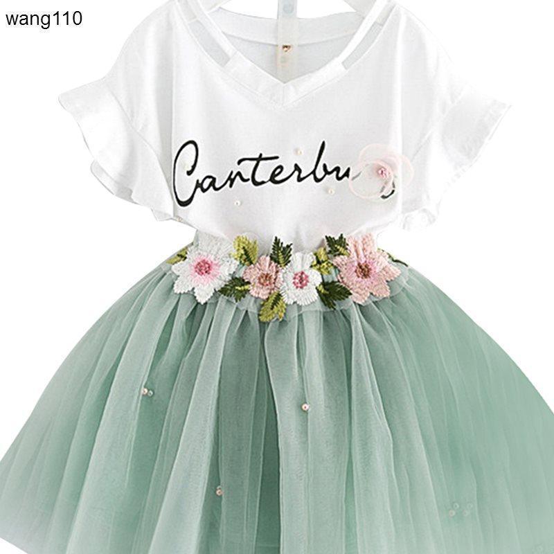 Summer Kids Girls Clothing Sets 2 pcs T-shirt Hole Pants Set - Amazitshop