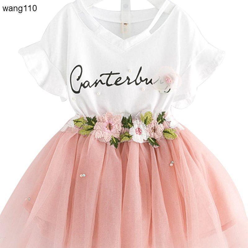 Summer Kids Girls Clothing Sets 2 pcs T-shirt Hole Pants Set - Amazitshop