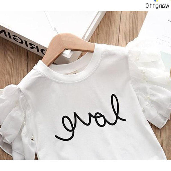 Summer Kids Girls Clothing Sets 2 pcs T-shirt Hole Pants Set - Amazitshop