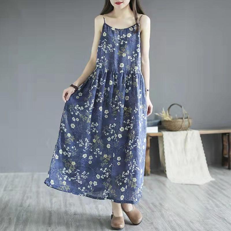 Summer New Artistic Floral Sleeveless Sling Dress Women - Amazitshop