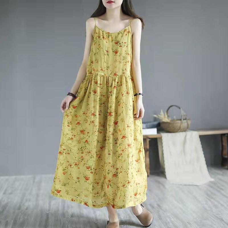 Summer New Artistic Floral Sleeveless Sling Dress Women - Amazitshop