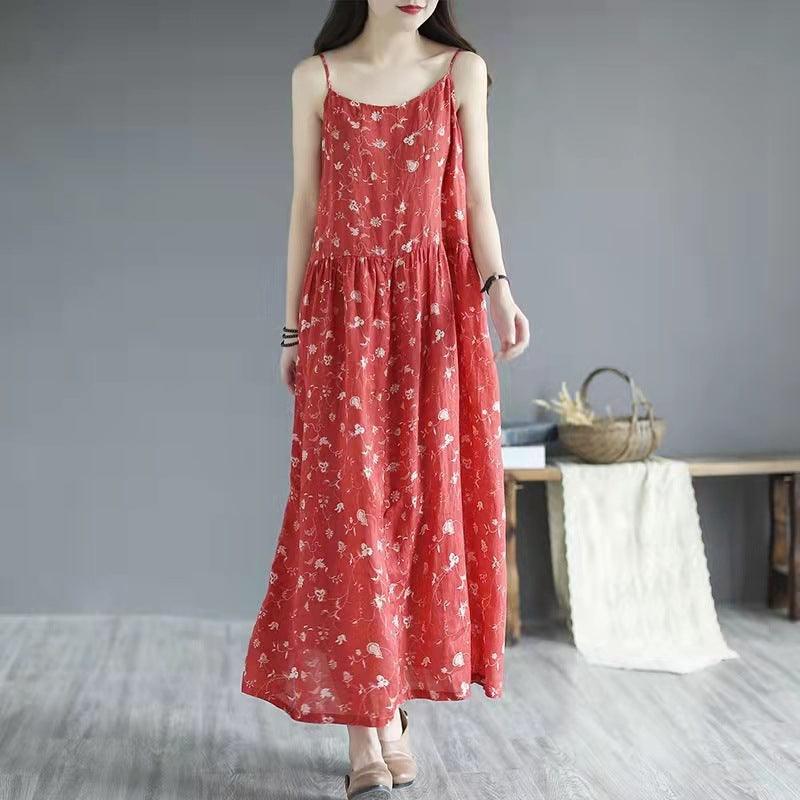 Summer New Artistic Floral Sleeveless Sling Dress Women - Amazitshop