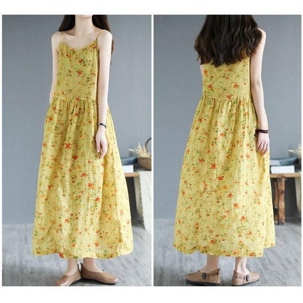 Summer New Artistic Floral Sleeveless Sling Dress Women - Amazitshop
