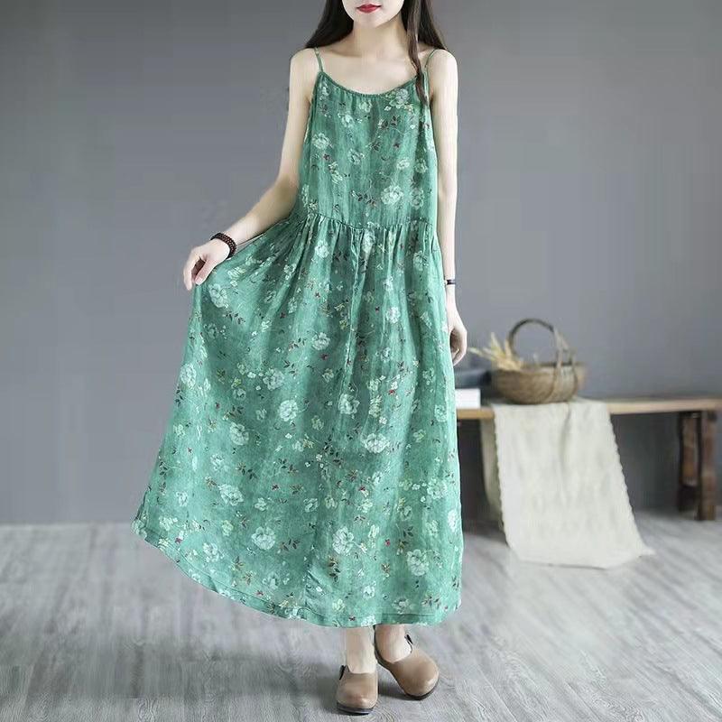 Summer New Artistic Floral Sleeveless Sling Dress Women - Amazitshop