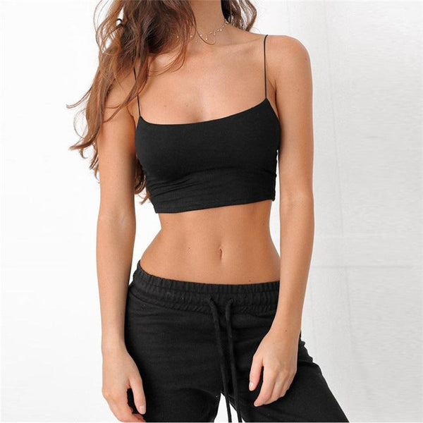 Summer Sexy Female Crop Tops 95% Cotton Women Sleeveless Straps Tank Top Solid Fitness Lady Camis Casual White Black Top W1 - Amazitshop