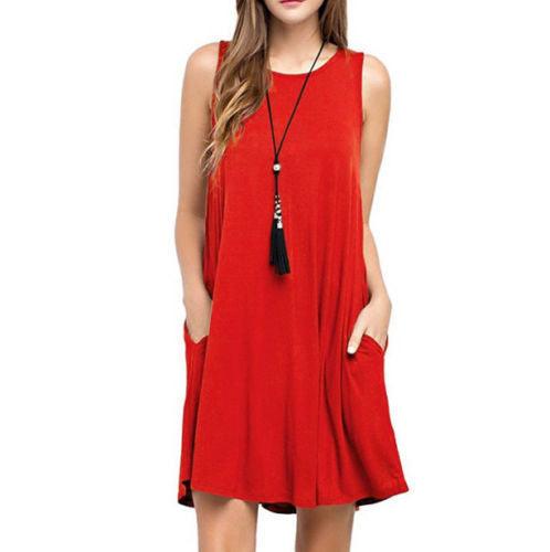 Summer Women Casual Pocket Dress Ladies T Shirt Dresses - Amazitshop