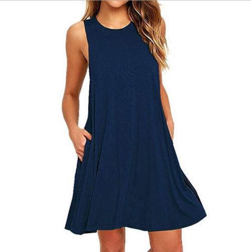 Summer Women Casual Pocket Dress Ladies T Shirt Dresses - Amazitshop