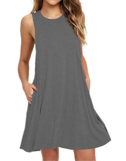 Summer Women Casual Pocket Dress Ladies T Shirt Dresses - Amazitshop