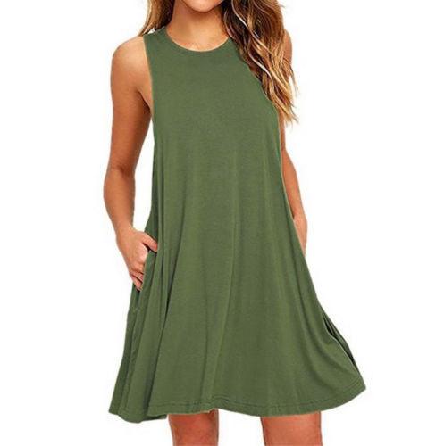 Summer Women Casual Pocket Dress Ladies T Shirt Dresses - Amazitshop