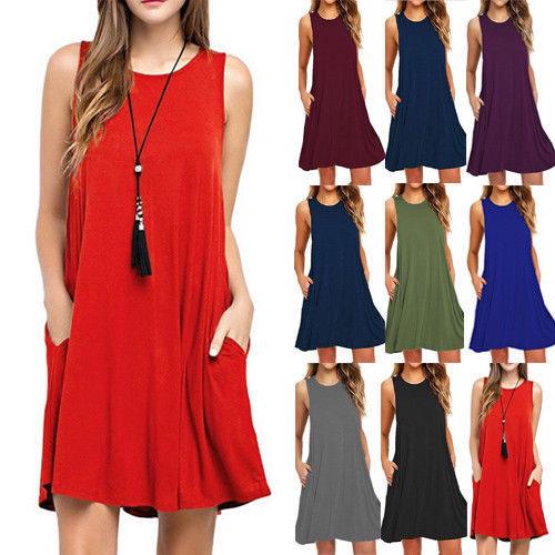 Summer Women Casual Pocket Dress Ladies T Shirt Dresses - Amazitshop