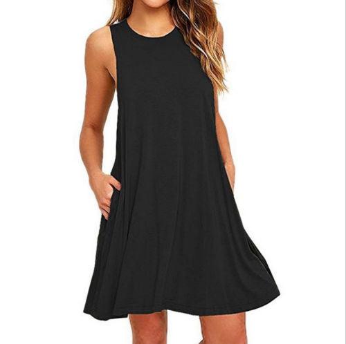 Summer Women Casual Pocket Dress Ladies T Shirt Dresses - Amazitshop