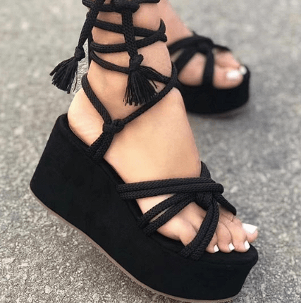 Summer Women Wedges Shoes High Heel Strappy Sandals - Amazitshop