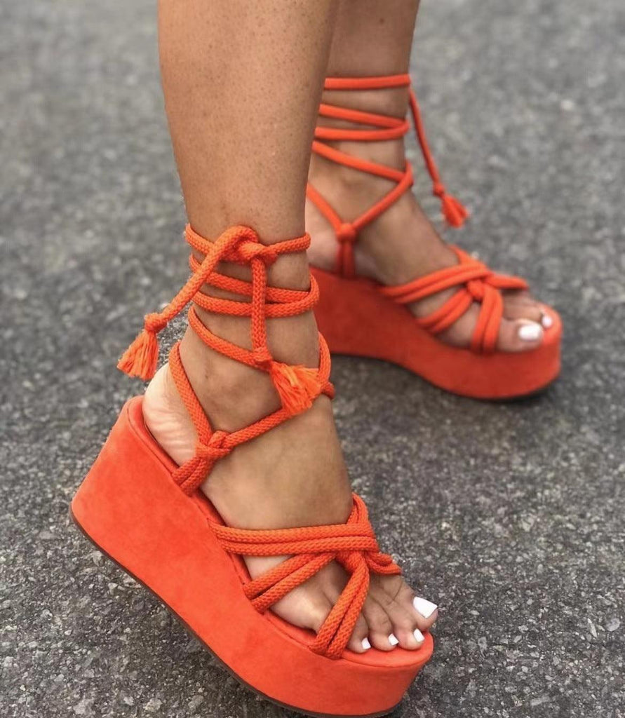 Summer Women Wedges Shoes High Heel Strappy Sandals - Amazitshop