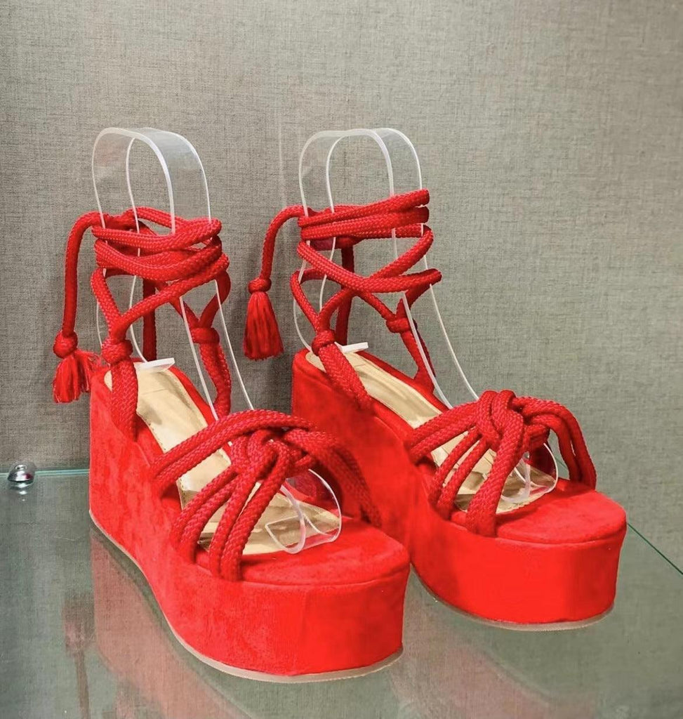 Summer Women Wedges Shoes High Heel Strappy Sandals - Amazitshop