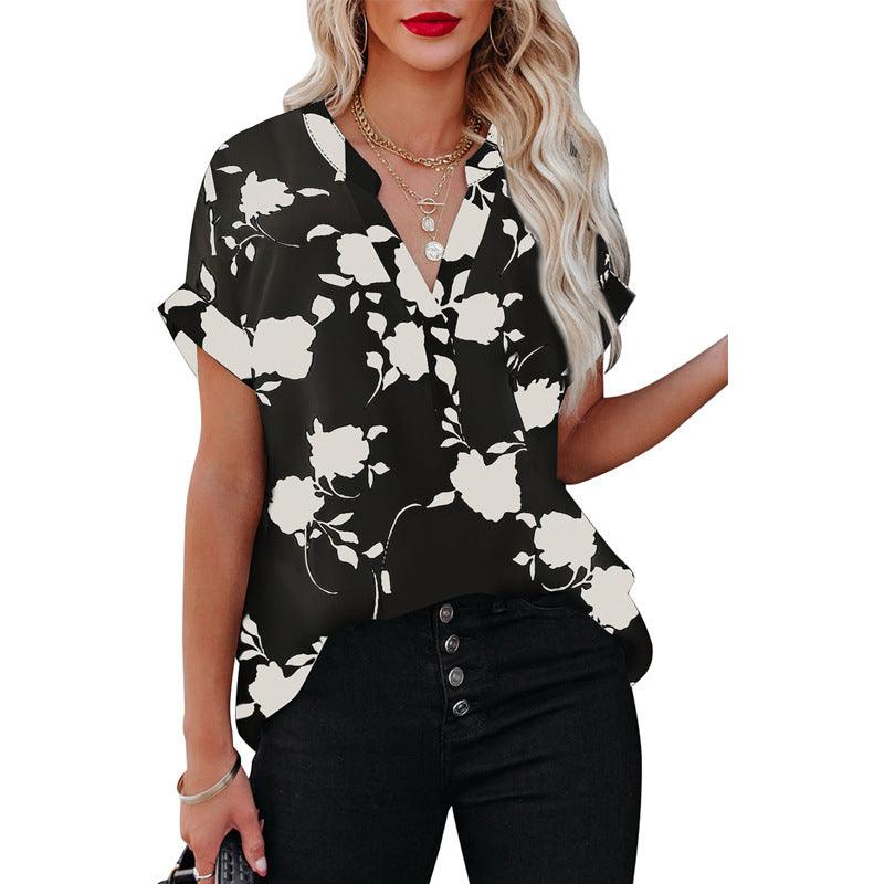 Summer Women's Clothing New Floral Print Short Sleeve Shirt For Women - Amazitshop