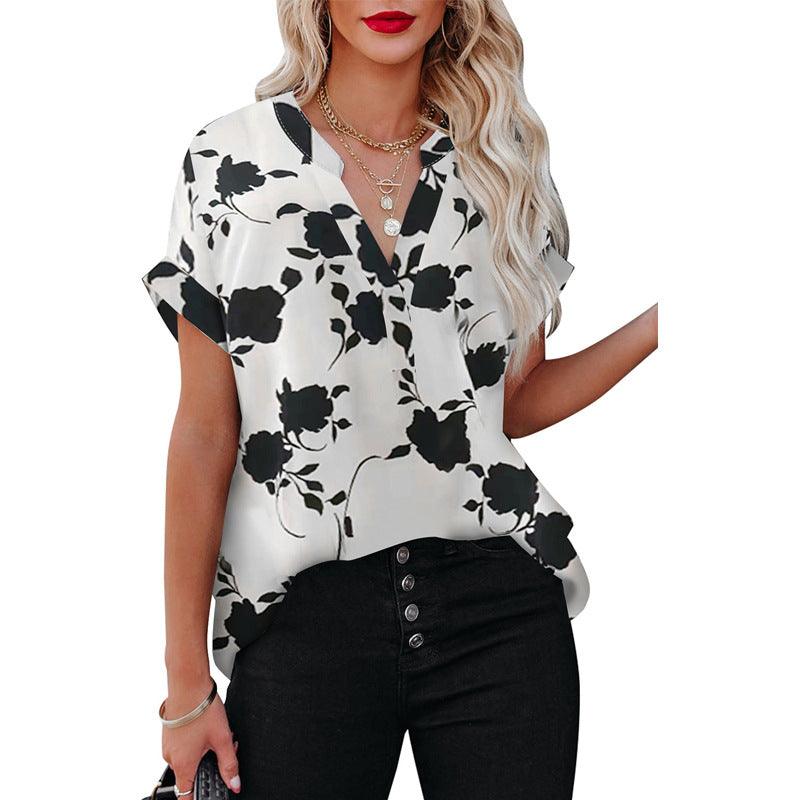 Summer Women's Clothing New Floral Print Short Sleeve Shirt For Women - Amazitshop