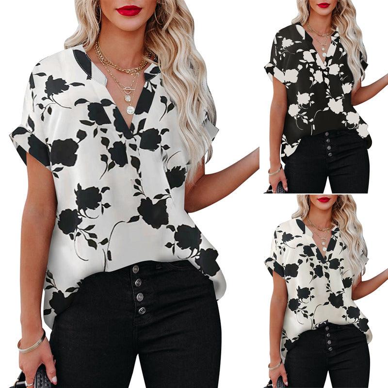 Summer Women's Clothing New Floral Print Short Sleeve Shirt For Women - Amazitshop