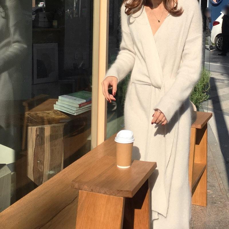 Sweater Dress Women Fashion Office Lady V Neck Knitted - Amazitshop