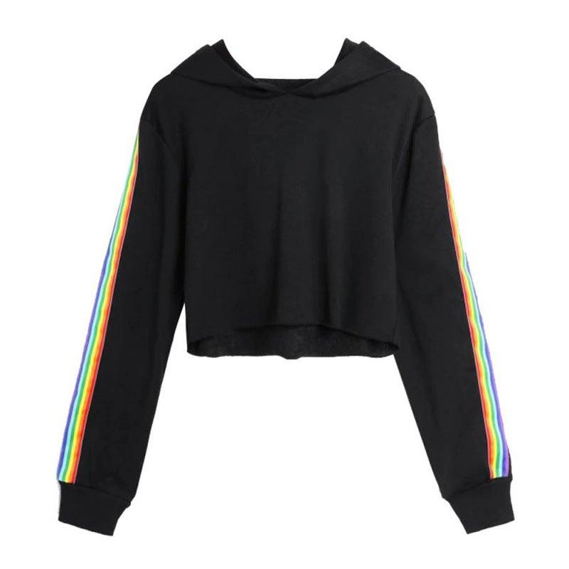 Sweatshirts Female Hoodie Rainbow Striped Crop Sweatshirt Ho - Amazitshop