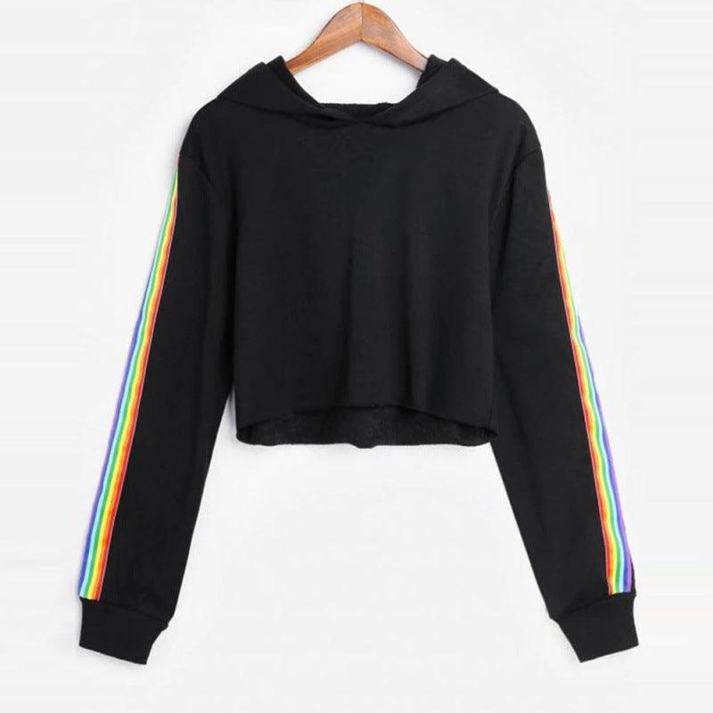 Sweatshirts Female Hoodie Rainbow Striped Crop Sweatshirt Ho - Amazitshop