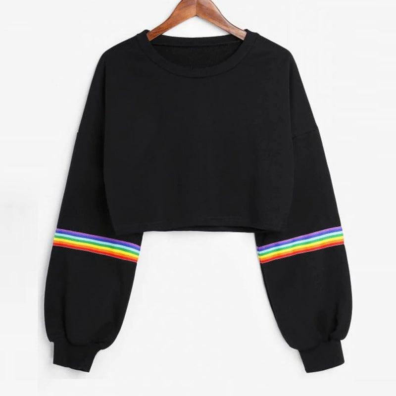 Sweatshirts Female Hoodie Rainbow Striped Crop Sweatshirt Ho - Amazitshop