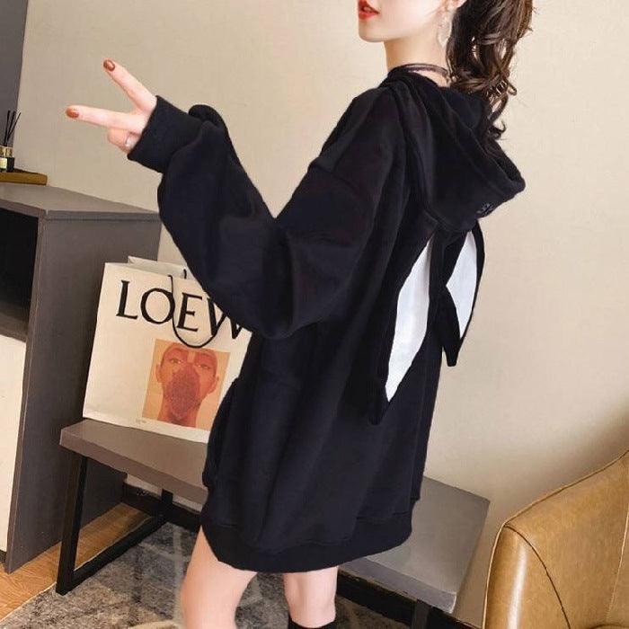 Sweet Cute Preppy Style Rabbit Ears Plus Velvet Thick Hoodies Women Long Sleeve Pullover Big Pocket Kawaii Sweatshirts for Girls - Amazitshop