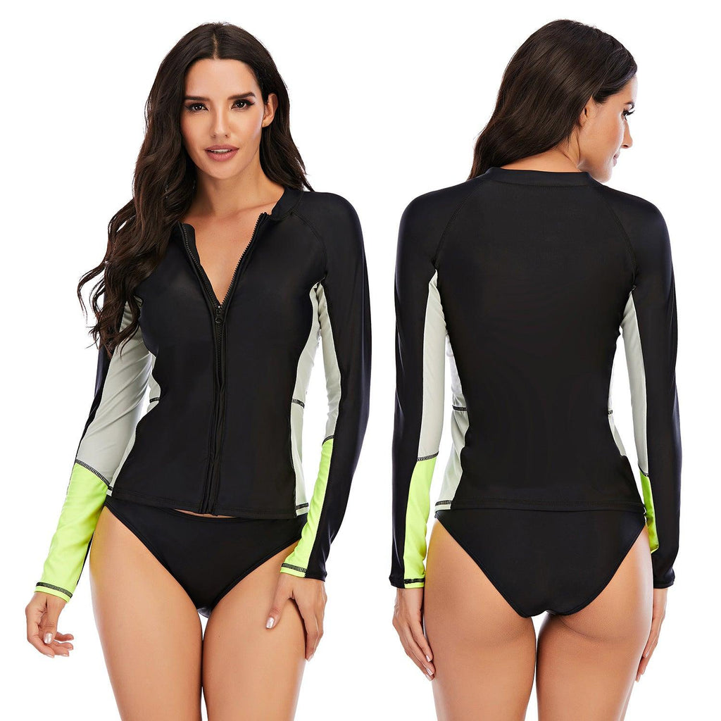 Swimsuit Long - Sleeve Tankini - Set Rash - Guard Surfing Sun - Protection Zipper Two - Piece Womens - Amazitshop