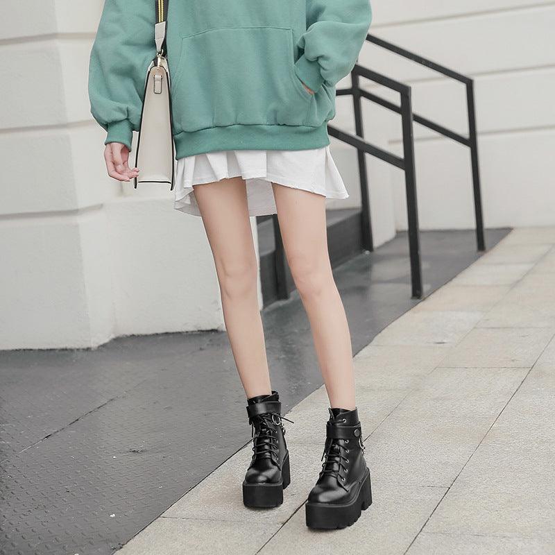 Thick - Soled Thick - Heeled Martin Boots British Style Slope With High - Heeled Ankle Boots - Amazitshop