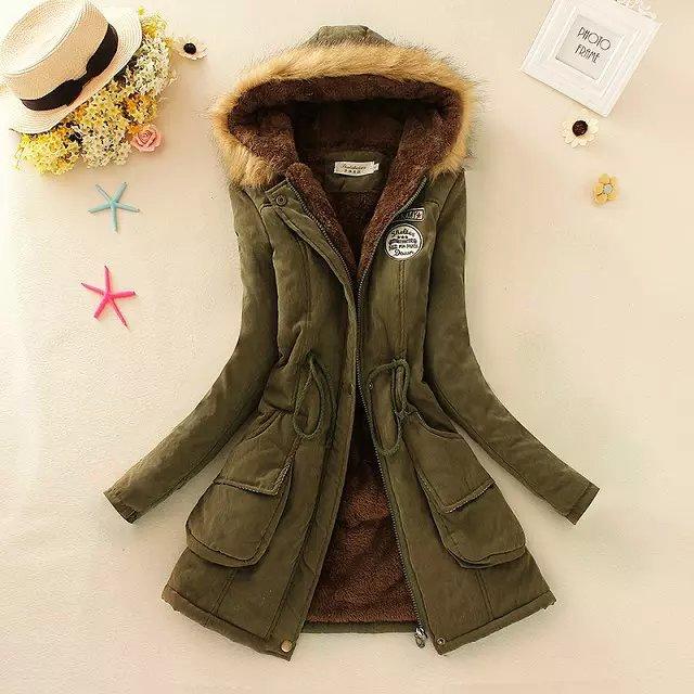 Thick Winter Jacket Women Large Size Long Section Hooded parka outerwear new fashion fur collar Slim padded cotton warm coat - Amazitshop