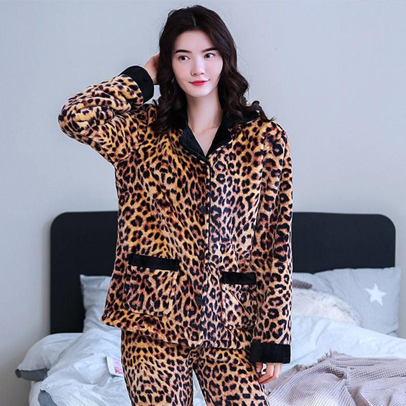 Thickened Flannel Pajamas Ladies Long Sleeve Warm Homewear Set - Amazitshop