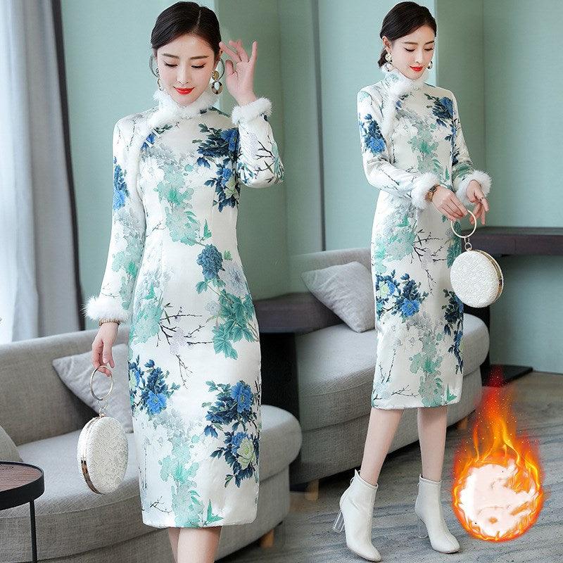 Thickened warm vintage MIDI dresses - Amazitshop